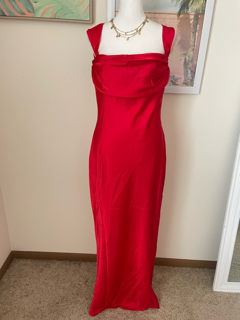 Beginning Boutique Ella Red Satin Maxi Dress Gown Slip Off Shoulder US 10 New - Picture 7 of 10